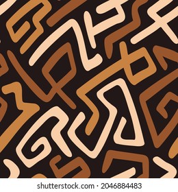 African Print Fabric. Vector Seamless Tribal Pattern. Traditional Ethnic Hand Drawn Ornament for your Design Cloth, Carpet, Rug, Pareo, Wrap 