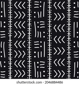 African Print Fabric. Vector Seamless Tribal Pattern. Traditional Ethnic Hand Drawn Ornament for your Design Cloth, Carpet, Rug, Pareo, Wrap 