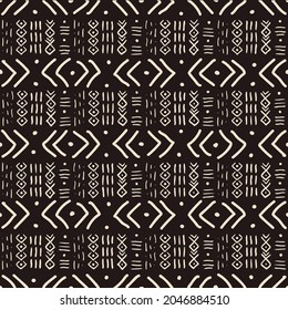 African Print Fabric. Vector Seamless Tribal Pattern. Traditional Ethnic Hand Drawn Ornament for your Design Cloth, Carpet, Rug, Pareo, Wrap 