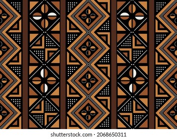 African Print Fabric. Vector Seamless Tribal Pattern. Traditional Ethnic Hand Drawn Ornament for your Design Cloth, Carpet, Rug, Pareo, Wrap 