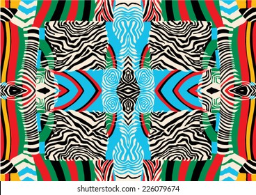 African print with zebra skin,abstract artwork in vector. Scarf and pillow uses as well.