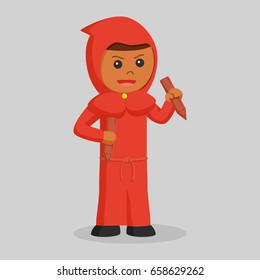 african red monk with stakes