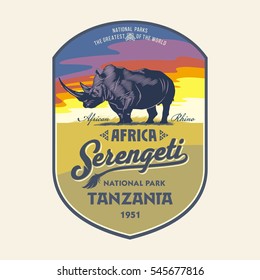 African Rhino at dawn, Serengeti national Park, Tanzania, illustration, vector