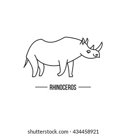 African Rhino Isolated. Rhinoceros Outline Illustration. 