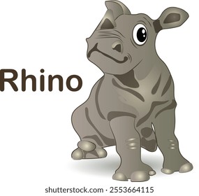 African Rhino Kids Illustration Vector