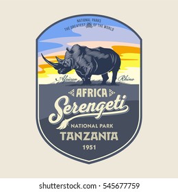 African Rhino, Serengeti national Park, Tanzania, illustration, vector