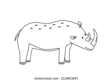 African rhinoceros cute cartoon vector illustration. Coloring book isolated on white