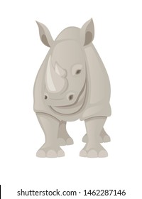 African rhinoceros front view cartoon animal design flat vector illustration isolated on white background
