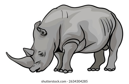 African rhinoceros on white background separately