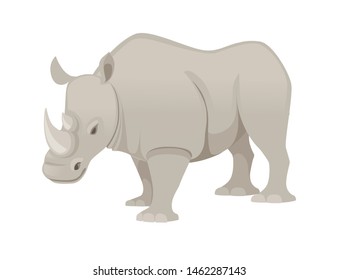 African rhinoceros side view cartoon animal design flat vector illustration isolated on white background