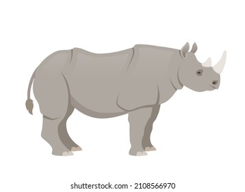 African rhinoceros, side view. Vector illustration isolated on white background