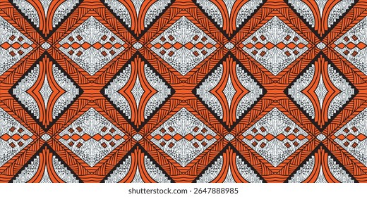 African rhombus ethnic traditional orange color pattern. seamless beautiful Kitenge, chitenge style. fashion design in colorful. Geometric rhombus abstract motif. Ankara prints, African wax prints.