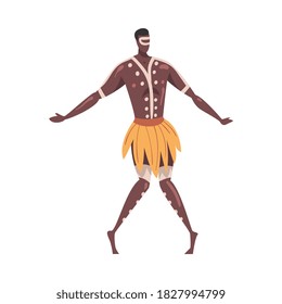 African Ritual Dance, Man Dancing Folk Dance Tragen Loincloth Cartoon Style Vektorgrafik