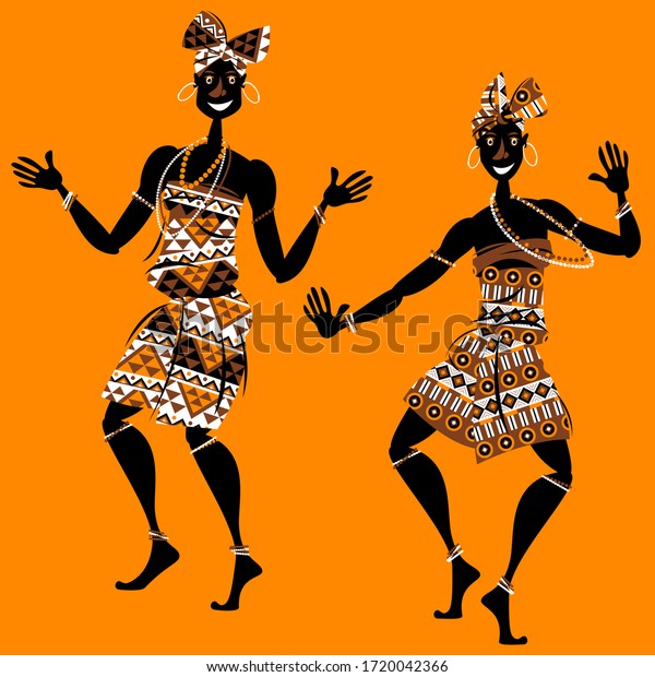 African Ritual Dance Two Dancing Women Stock Vector (Royalty Free ...