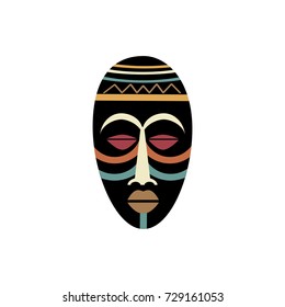 African ritual mask. Flat vector illustration in bright colors.