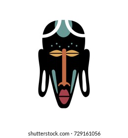 African ritual mask. Flat vector illustration in bright colors.