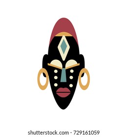 African ritual mask. Flat vector illustration in bright colors.