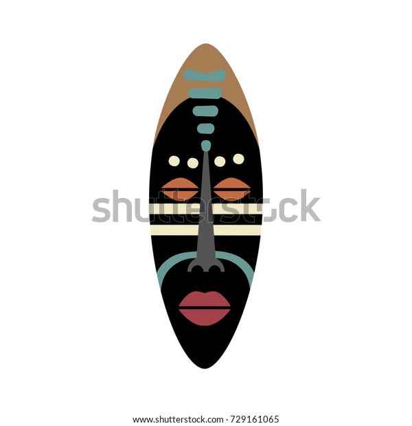 アフリカの儀式の仮面 明るい色の平らなベクターイラスト のベクター画像素材 ロイヤリティフリー