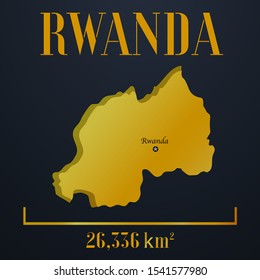 African Rwanda golden 3d solid country outline silhouette, realistic piece of world map template, for infographic, vector illustration, isolated object, background. From countries set