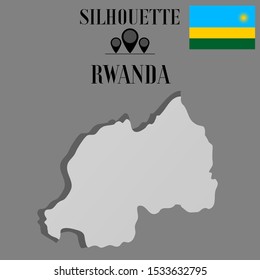 African Rwanda outline world map silhouette vector illustration, creative design background, national country flag, objects, element, symbols from countries all continents set.