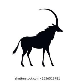 African sable antelope. Vector black silhouette image.