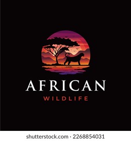 African safari animal savannah silhouette sunset background landscape scene