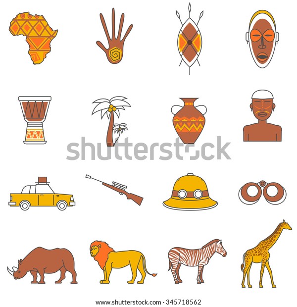 African safari animals flat outline icons\
set isolated vector\
illustration
