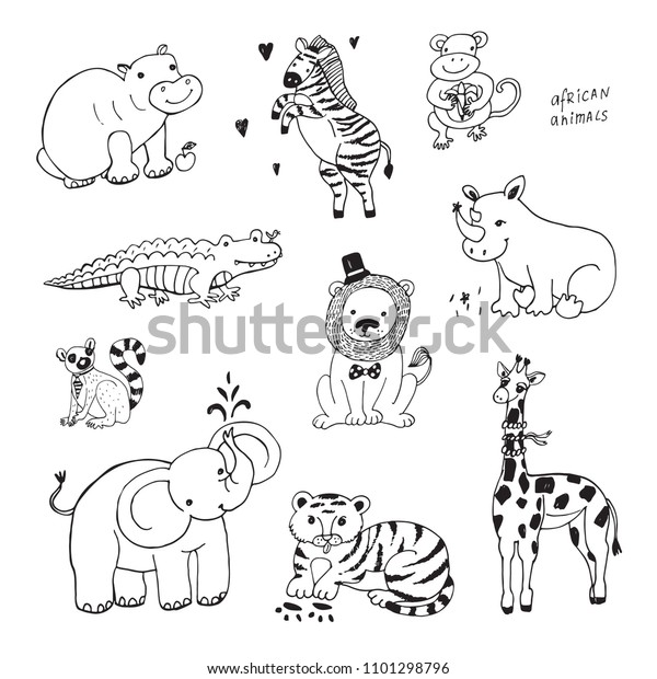 African Safari Animals Line Vector Illustrations Stock Vector (Royalty ...