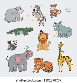african safari animals vector illustrations set