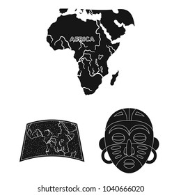 African Safari black icons in set collection for design. Trophies and equipment for Safari vector symbol stock web illustration.