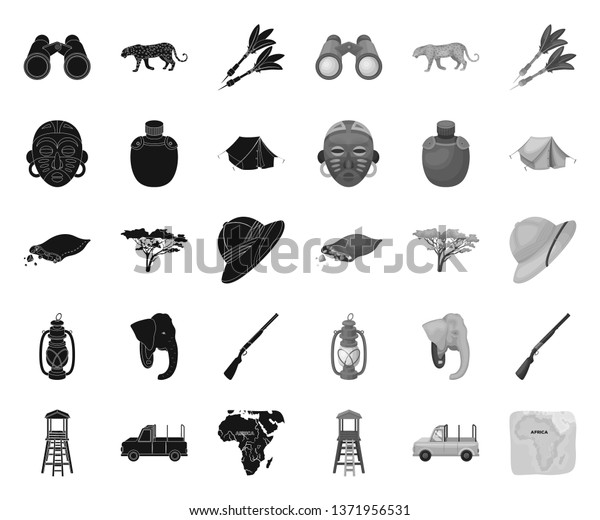 African Safari black.mono icons in set\
collection for design. Trophies and equipment for Safari vector\
symbol stock web\
illustration.