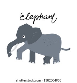 African safari Elephant animals clipart vector set. Hand drawn elements in paper-cut style. Nature inspired simple geometry shapes, textured illustration.