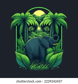 African safari elephant logo - illustration, emblem, Mascot, Badge design on dark background