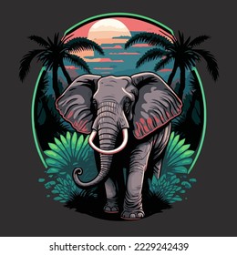 African safari elephant logo - illustration, emblem, Mascot, Badge design on dark background