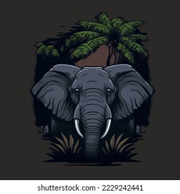 African safari elephant logo - illustration, emblem, Mascot, Badge design on dark background