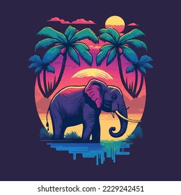 African safari elephant logo - illustration, emblem, Mascot, Badge design on dark background