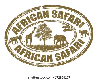 African Safari Grunge Rubber Stamp On White, Vector Illustration