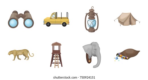 African Safari icons in set collection for design. Trophies and equipment for Safari vector symbol stock  illustration.