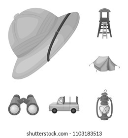 African Safari monochrome icons in set collection for design. Trophies and equipment for Safari vector symbol stock web illustration.