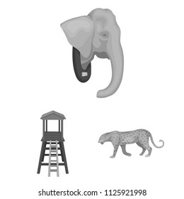 African Safari monochrome icons in set collection for design. Trophies and equipment for Safari vector symbol stock web illustration.