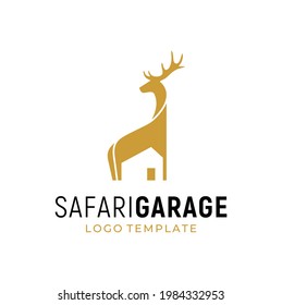 African Safari Mule Deer Stag with House Garage Building logo design