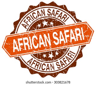 african safari orange round grunge stamp on white