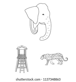 African Safari outline icons in set collection for design. Trophies and equipment for Safari vector symbol stock web illustration.