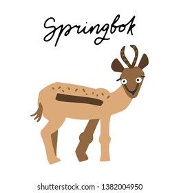 African safari Springbok animals clipart vector set. Hand drawn elements in paper-cut style. Nature inspired simple geometry shapes, textured illustration.