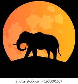African safari theme with elephant against the background of a big moon in a beautiful place, vector illustration. Can be used for travel or safari banner, poster design, desktop.