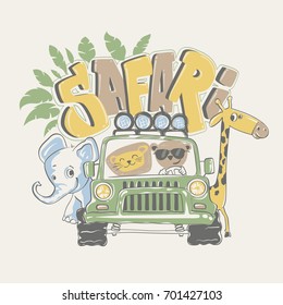 African Safari Tour With Animals, Vector Illustration.