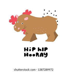 African safari vector set. Hand lettering quote - Hip Hip Hooray - with different illustrations around. Unique poster for your designs:t-shirts,bags,posters,merch.