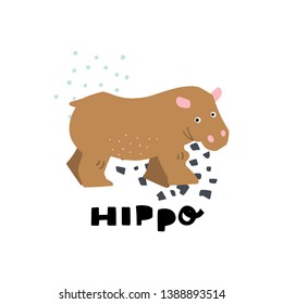 African safari vector set. Hand lettering quote - Hippo - with different illustrations around. Unique poster for your designs:t-shirts,bags,posters,merch.