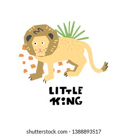 African safari vector set. Hand lettering quote - Little King - with different illustrations around. Unique poster for your designs:t-shirts,bags,posters,merch.