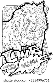 African safari wild animals, vector colouring page for kids and adults. Hand drawn contour line illustration for coloring, One of set collection design for book.